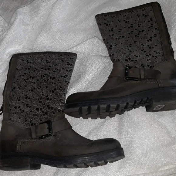 mimmu Shoes Mimmu Brown Leather And Lace Shin High Boots Made